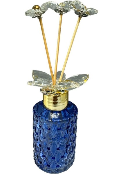 Dekoratif Kristal Cam Silindir Oda Koku Şişesi Mavi Gold