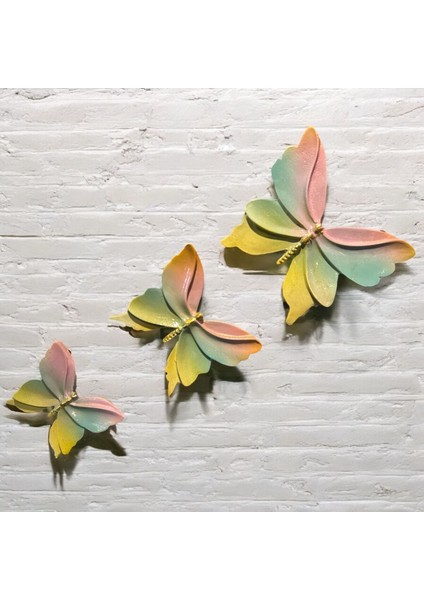 Dekoratif Polyester Duvara Asmalı Üçlü Kelebek Sarı Yeşil modelleri