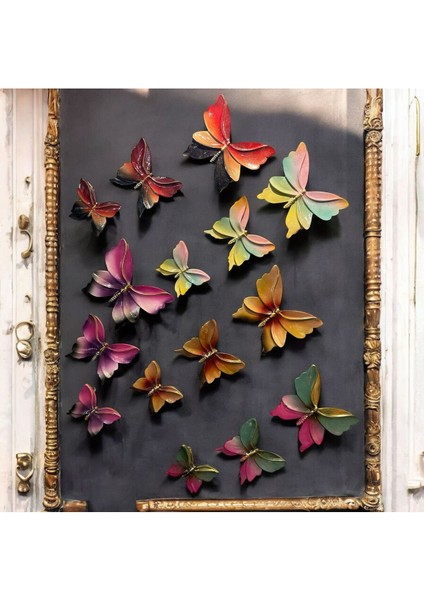 Dekoratif Polyester Duvara Asmalı Üçlü Kelebek Sarı Yeşil