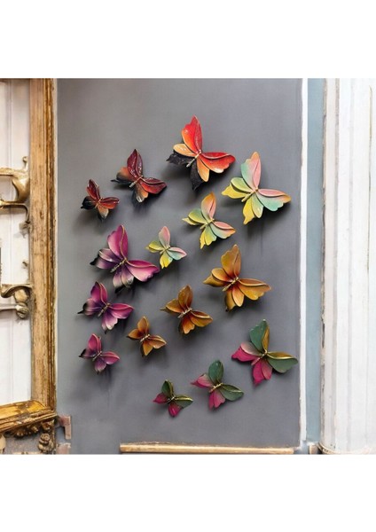 Dekoratif Polyester Duvara Asmalı Üçlü Kelebek Sarı Yeşil