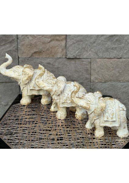 Dekoratif Polyester Üçlü Fil Biblo Krem Eskitme fırsatları