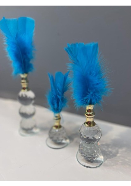 Dekoratif Kristal Cam Üçlü Tüy Deniz Mavisi -Gold fiyatları