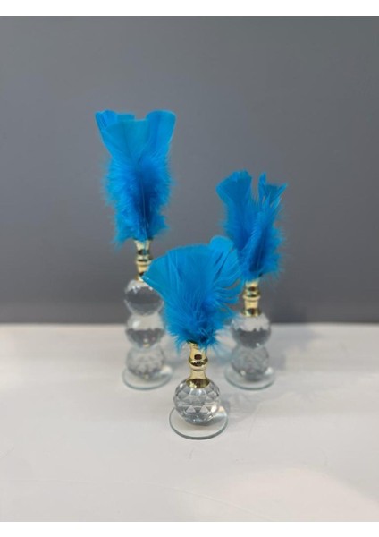 Dekoratif Kristal Cam Üçlü Tüy Deniz Mavisi -Gold modelleri