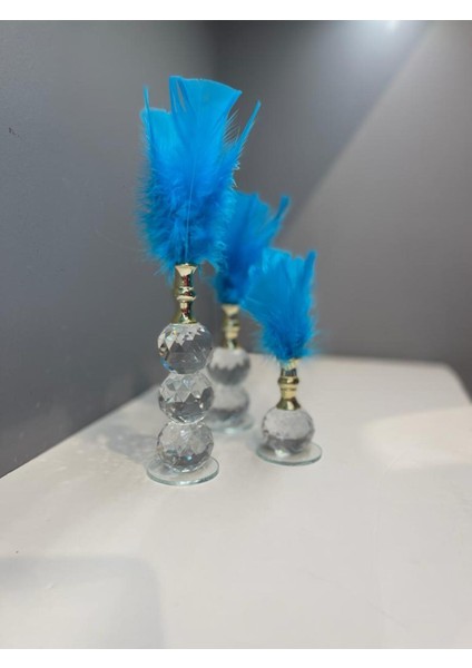 Dekoratif Kristal Cam Üçlü Tüy Deniz Mavisi -Gold fırsatları