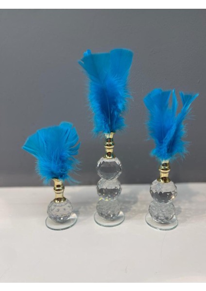 Dekoratif Kristal Cam Üçlü Tüy Deniz Mavisi -Gold indirimleri