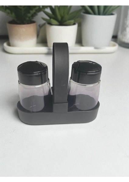 Standlı Cam Tuzluk-Karabiberlik Seti Siyah