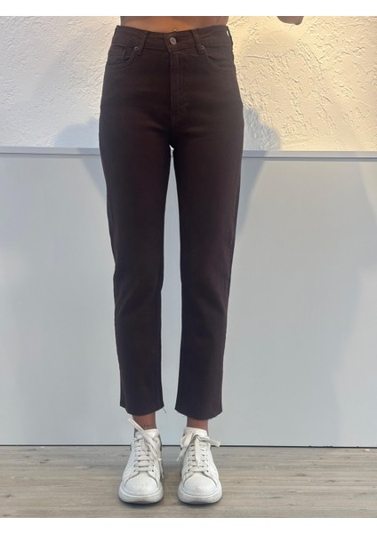 Kahverengi Kesik Paça Mom Fit fırsatları