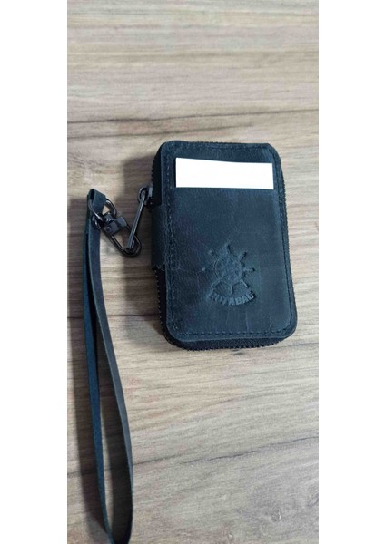 Gerçek Deri Fermuarlı Koyu Gri Kartlık