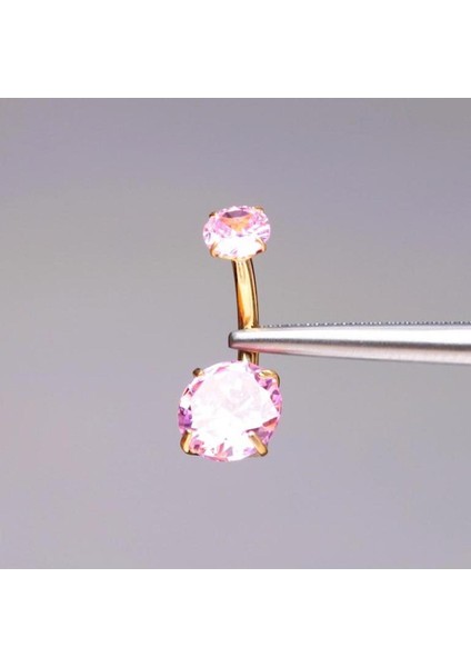 Çift Taş Pembe Renk Ultraliğht 10 mm Titanyum Göbek Piercingi