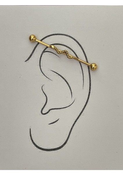 316L Cerrahi Çelik 38 mm Gold Rengi Yılan Detay Köprü Piercing