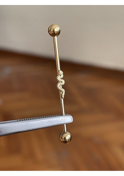 316L Cerrahi Çelik 38 mm Gold Rengi Yılan Detay Köprü Piercing modelleri