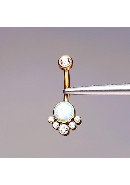 Opal Taşlı Ultraliğht 10 mm Titanyum Göbek Piercingi