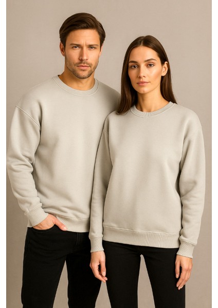 Unisex Oversize % 100 Pamuk Içi Polarlı Yumuşak Dokulu Basic Sweatshirt