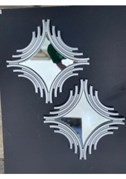 Dekoratif Polyester Ikili Kare Ayna Takımı Gümüş