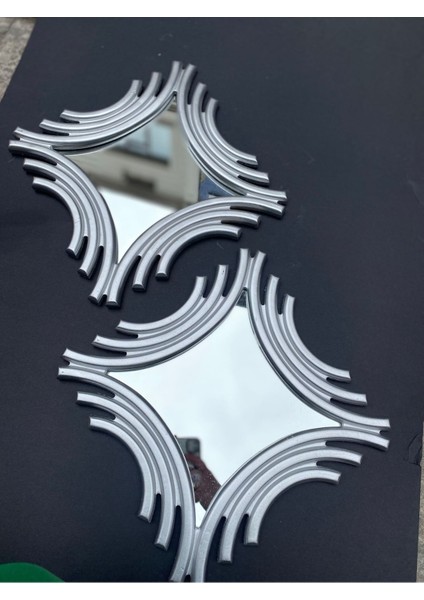 Dekoratif Polyester Ikili Kare Ayna Takımı Gümüş fiyatları