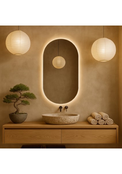Oval LED Ayna – Japandi Tarzı Yumuşak Işıklı Duvar Aynası fırsatları
