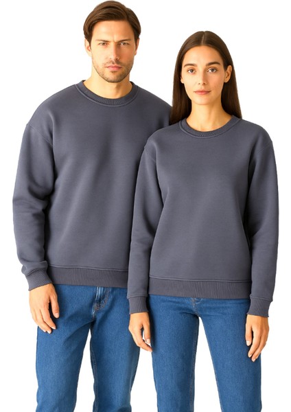 Unisex Oversize % 100 Pamuk Içi Polarlı Yumuşak Dokulu Basic Sweatshirt