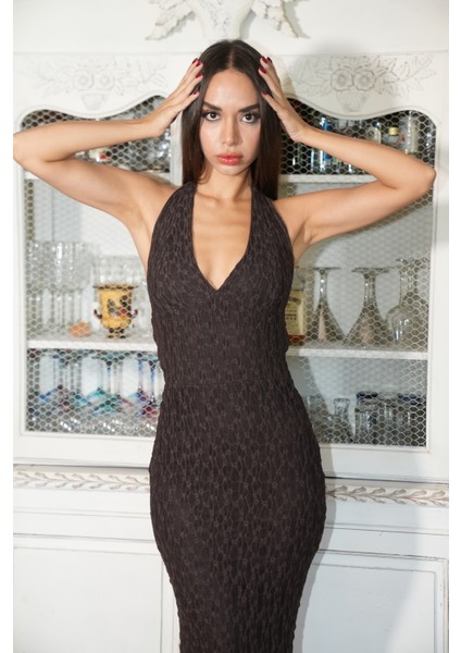 Kahverengi Uzun Dantel Detaylı Elbise indirimleri