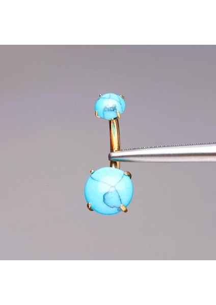 Çift Doğal Taş Firuze Renk Ultraliğht 10 mm Titanyum Göbek Piercingi