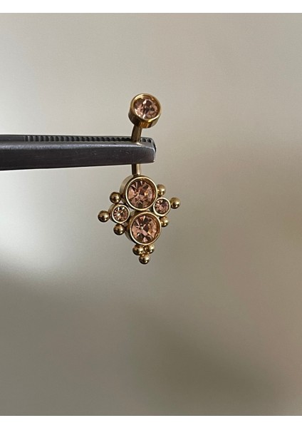 316 L Cerrahi Çelik Bal Rengi Yuvarlak Zirkon Taşlı Model Göbek Piercingi fiyatları
