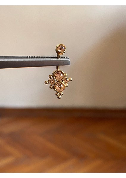 316 L Cerrahi Çelik Bal Rengi Yuvarlak Zirkon Taşlı Model Göbek Piercingi modelleri