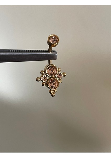 316 L Cerrahi Çelik Bal Rengi Yuvarlak Zirkon Taşlı Model Göbek Piercingi fırsatları