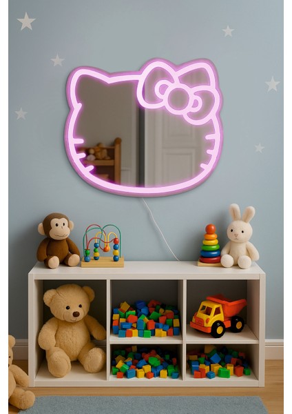 Hello Kitty Tasarımlı Işıklı Dekoratif Ayna-Pembe LED Işık modelleri