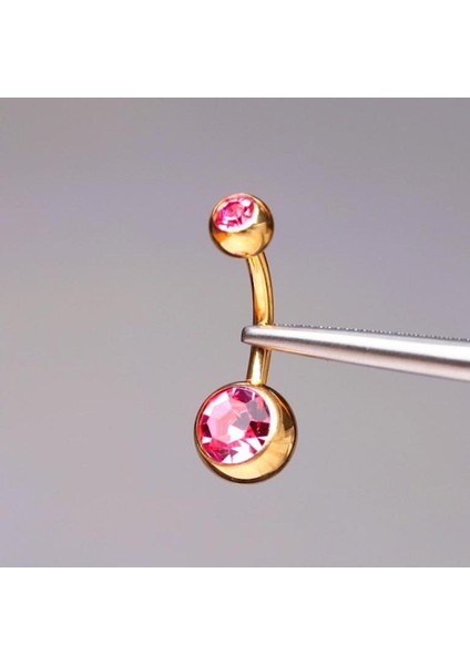 Çift Taş Pembe Renk Ultraliğht 10 mm Titanyum Göbek Piercingi