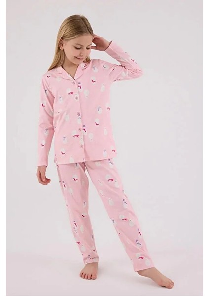 Uzun Kol Önden Düğmeli Kız Çocuk Pijama Takım 3713 fırsatları