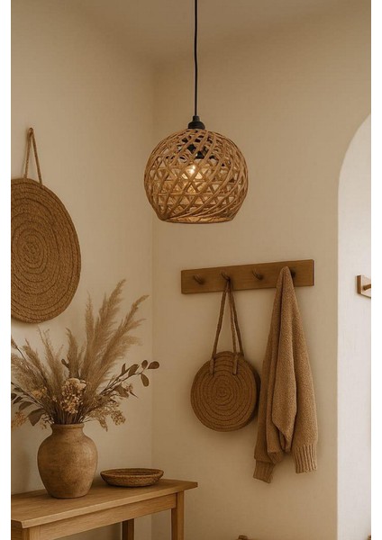 Handmade Jüt Örme Tekli Top Şeklinde Sarkıt Hol Antre Çocuk Odası Kafe Avize