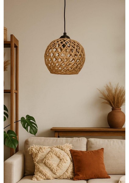 Handmade Jüt Örme Tekli Top Şeklinde Sarkıt Hol Antre Çocuk Odası Kafe Avize fiyatları