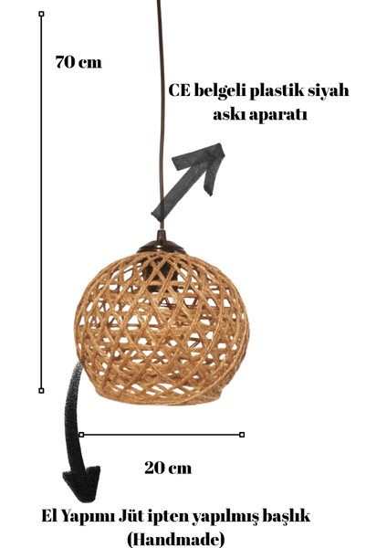 Handmade Jüt Örme Tekli Top Şeklinde Sarkıt Hol Antre Çocuk Odası Kafe Avize modelleri