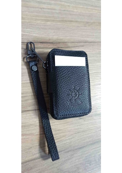 Gerçek Deri Fermuarlı Siyah Kartlık &anahtarlık