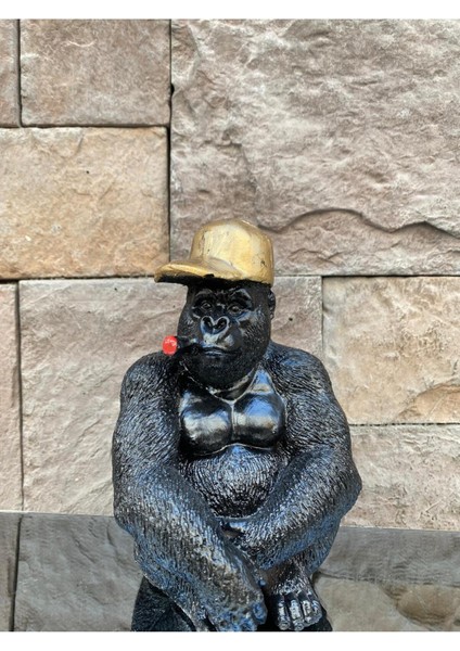 Dekoratif Polyester Ikili Oturan Goril Hediyelik Biblo Siyah Gold indirimleri