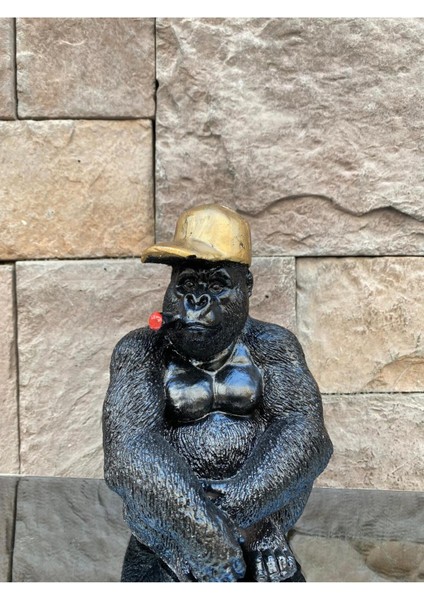 Dekoratif Polyester Ikili Oturan Goril Hediyelik Biblo Siyah Gold