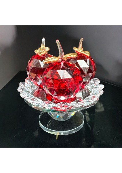 Dekoratif Kristal Cam Ayaklı Üçlü Elma Kırmızı fiyatları