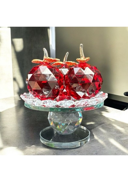 Dekoratif Kristal Cam Ayaklı Üçlü Elma Kırmızı modelleri