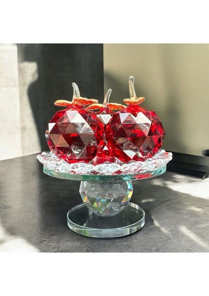 Dekoratif Kristal Cam Ayaklı Üçlü Elma Kırmızı fırsatları