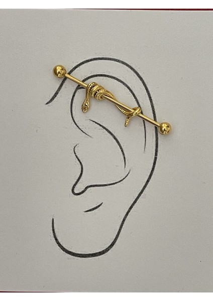 316L Cerrahi Çelik 38 mm Gold Rengi Yılan Detay Köprü Piercing