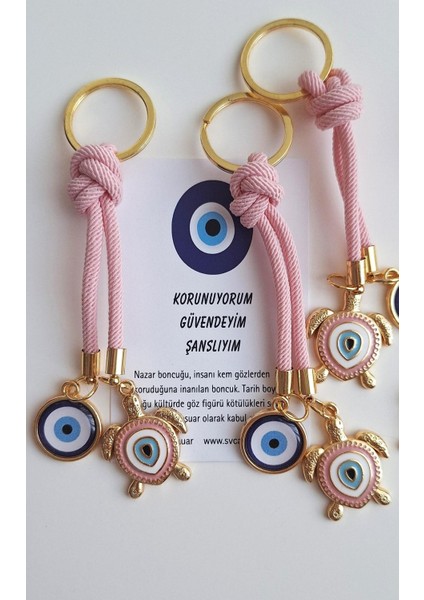 Hediyelik Şeker Pembe Kaplumbağa Detaylı Nazar Boncuklu Anahtarlık fiyatları