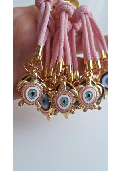 Hediyelik Şeker Pembe Kaplumbağa Detaylı Nazar Boncuklu Anahtarlık fırsatları