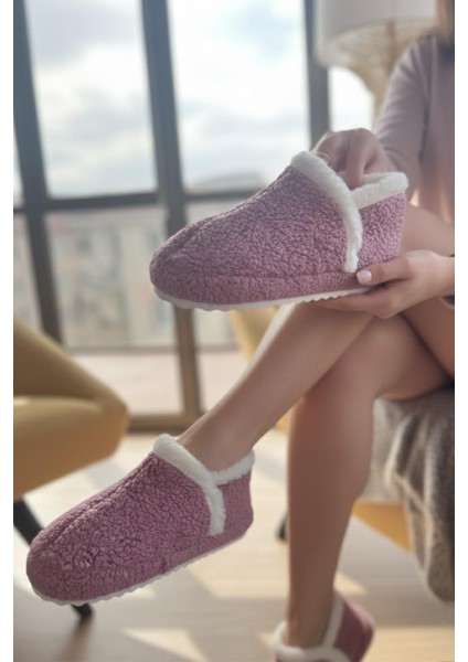 Lory Kadın Ev Botu Peluş Ev Pandufu Ses Yapmaz Taban Sıcak Şık Kürklü Panduf