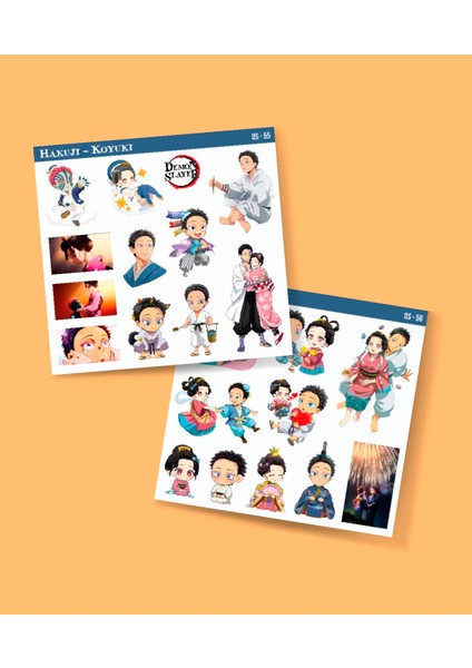 Akaza-Demon Slayer Hakuji-Koyuki -Parlak Kağıt 2 Li Set Anime Sticker Çıkartma-Kimetsu No Yaiba