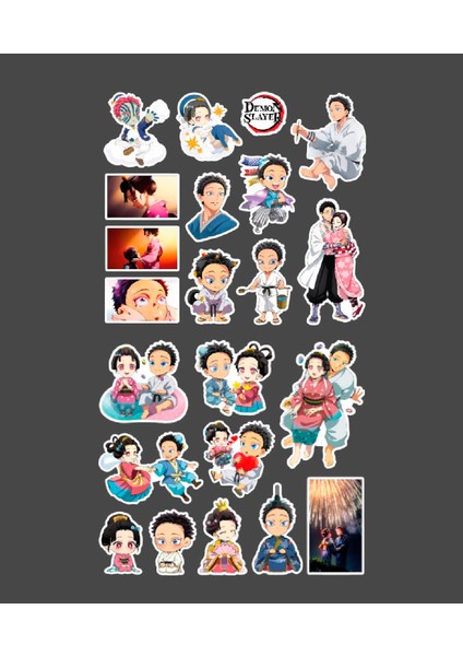 Akaza-Demon Slayer Hakuji-Koyuki -Parlak Kağıt 2 Li Set Anime Sticker Çıkartma-Kimetsu No Yaiba indirimleri
