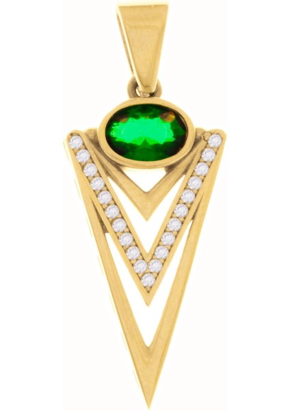 Üçgen Yeşil Taşlı 14 Ayar Kolye Ucu