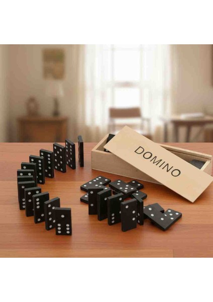 Klasik Ahşap Domino Oyun Seti - 28 Taşlı Aile ve Yetişkin Eğlenceli Kutu Oyunu - Hediyelik
