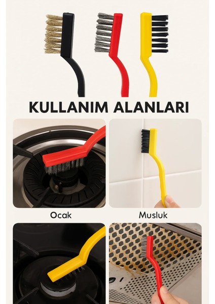 3'lü 17CM Tel Fırça Seti (Plastik, Pirinç, Çelik) | Pas ve Kir Sökücü Detay Fırçası modelleri