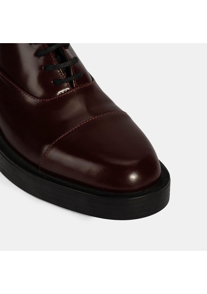 Kadın Bordo Bağcıklı Klasik Deri Ayakkabı