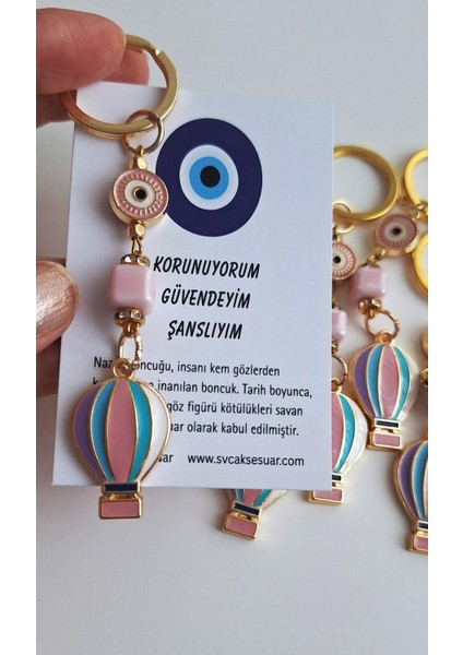 Hediyelik Nazar Boncuklu Özgürlük Simgesi Balon Anahtarlık - Pembe 10,5 cm