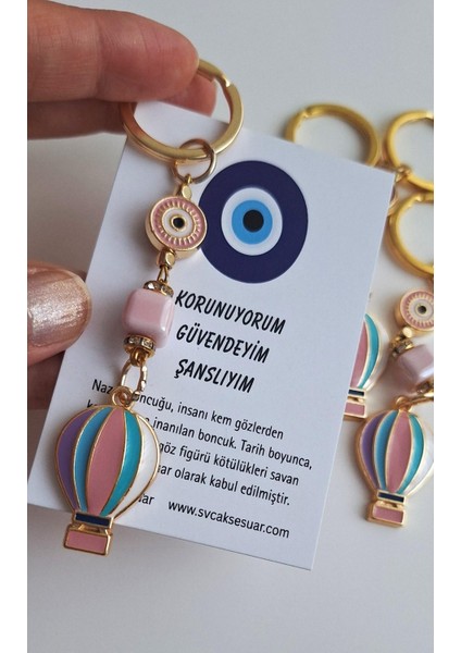 Hediyelik Nazar Boncuklu Özgürlük Simgesi Balon Anahtarlık - Pembe 10,5 cm modelleri